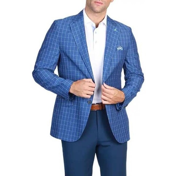 TailorByrd Sport Coat Mens 40R Blue Mini Windowpane Floral Lining Blazer NWT
